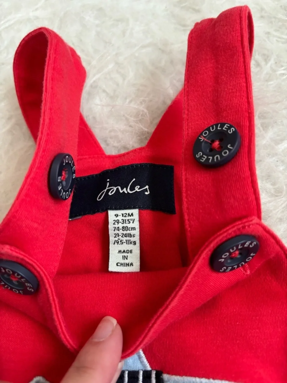 Joules Baby Bright Red Overalls with Nautical Shark Appliqué
